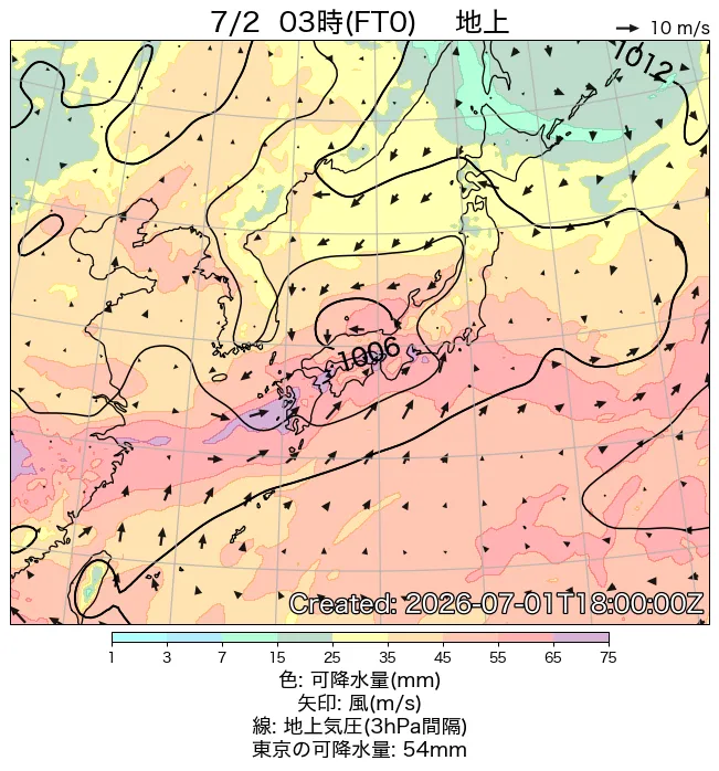 2026年7月2日の日本周辺の地上天気図（3時）