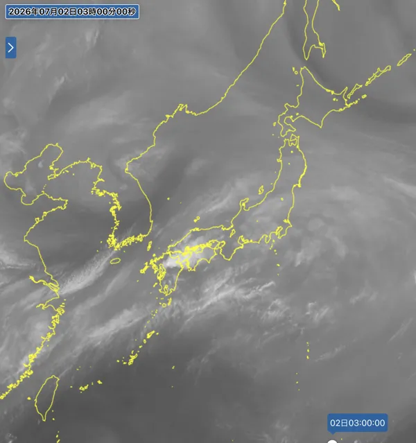 2026年7月2日3時の日本周辺の衛星水蒸気画像