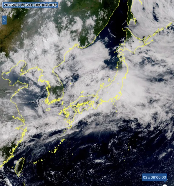 2026年7月2日9時の日本周辺の衛星可視画像