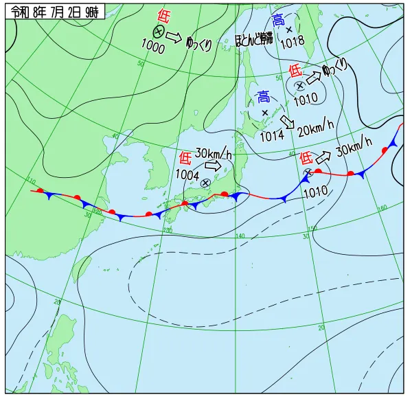 2026年7月2日9時の速報天気図