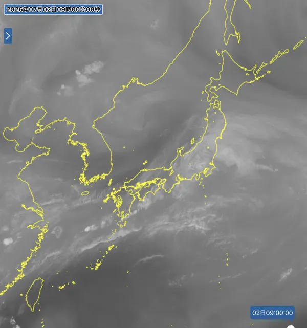2026年7月2日9時の日本周辺の衛星水蒸気画像