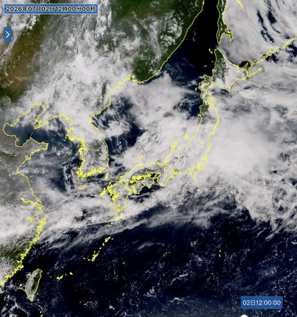 2026年7月2日12時の日本周辺の衛星可視画像
