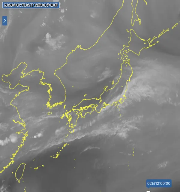 2026年7月2日12時の日本周辺の衛星水蒸気画像