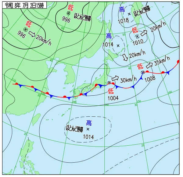 2026年7月2日15時の速報天気図