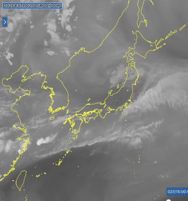 2026年7月2日15時の日本周辺の衛星水蒸気画像