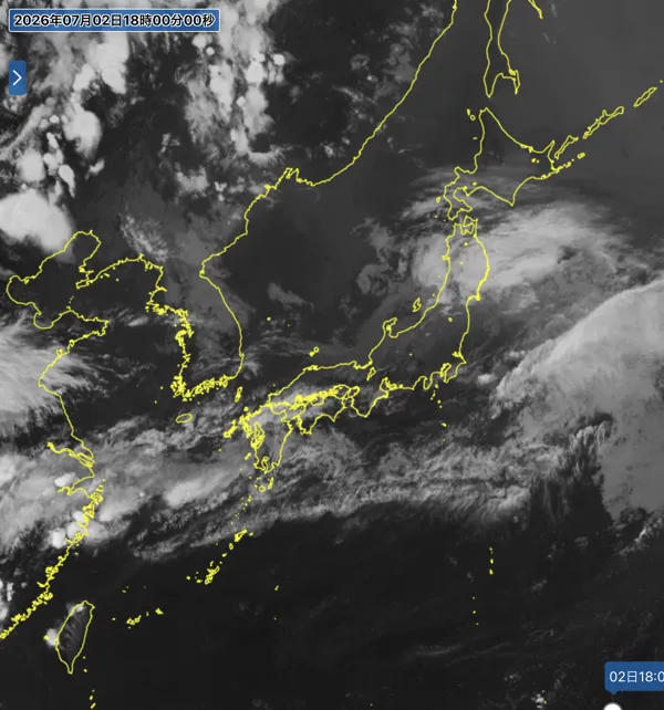 2026年7月2日18時の日本周辺の衛星赤外画像