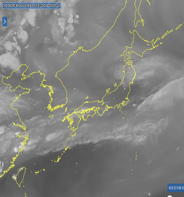 2026年7月2日18時の日本周辺の衛星水蒸気画像