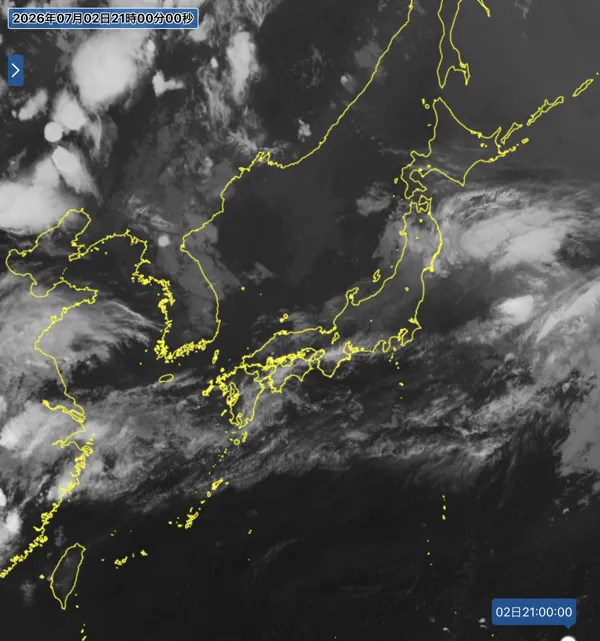 2026年7月2日21時の日本周辺の衛星赤外画像