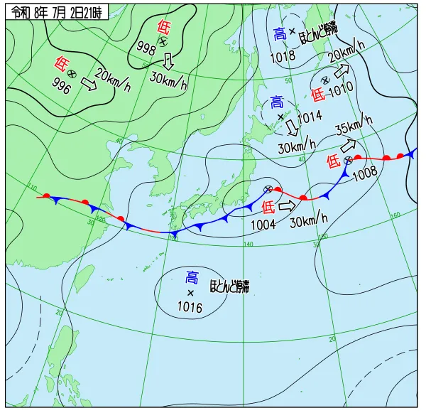 2026年7月2日21時の速報天気図