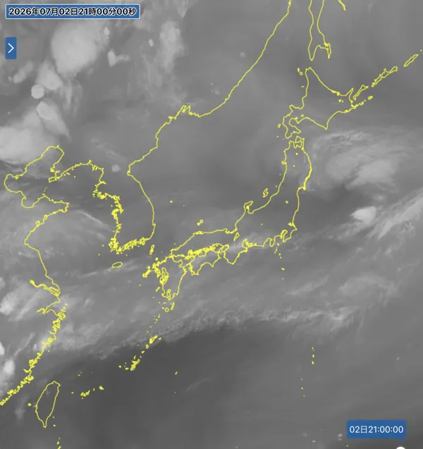 2026年7月2日21時の日本周辺の衛星水蒸気画像