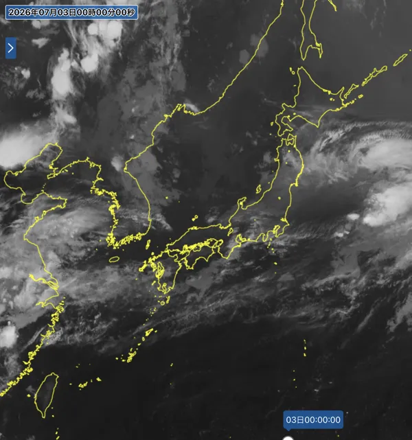 2026年7月2日24時の日本周辺の衛星赤外画像