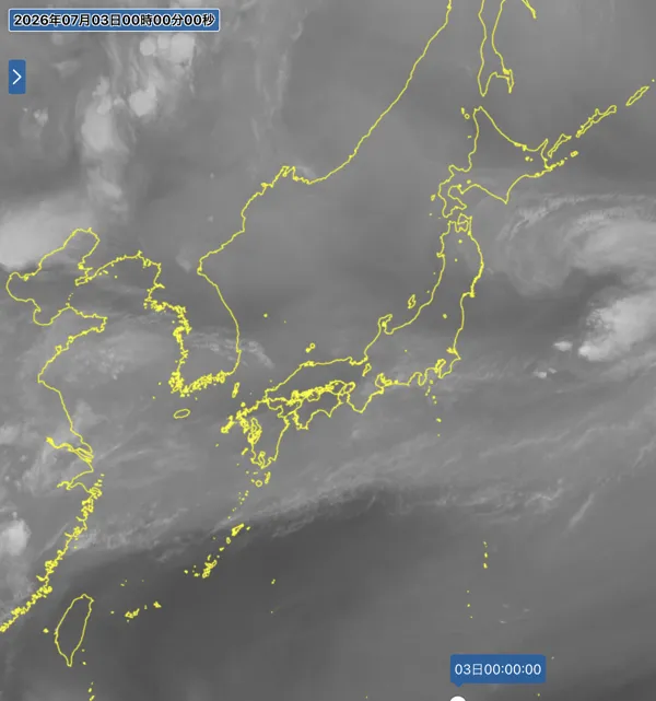 2026年7月2日24時の日本周辺の衛星水蒸気画像