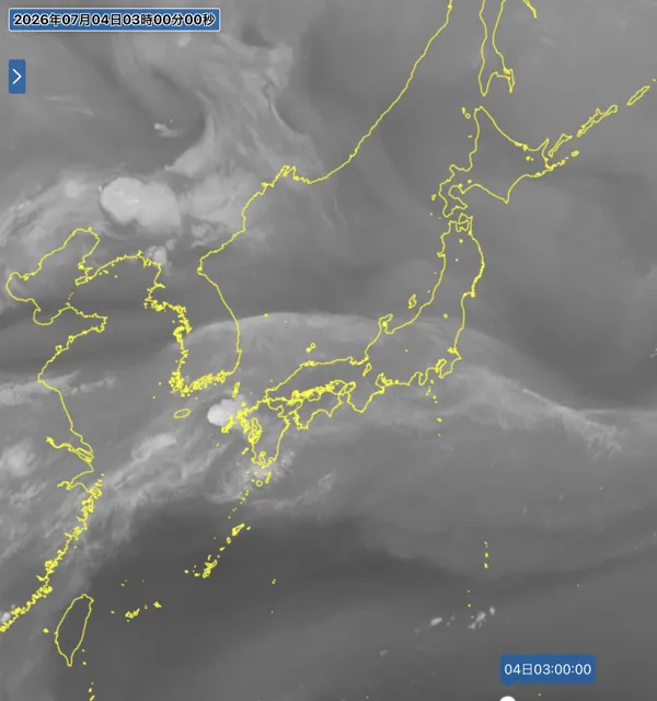 2026年7月4日3時の日本周辺の衛星水蒸気画像