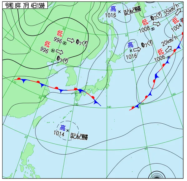 2026年7月4日15時の速報天気図