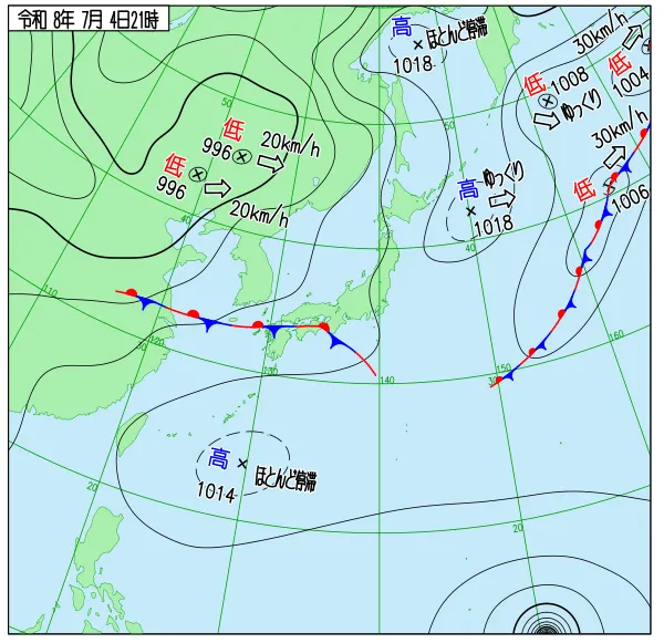 2026年7月4日21時の速報天気図