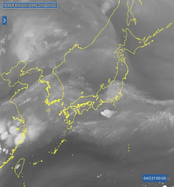 2026年7月4日21時の日本周辺の衛星水蒸気画像