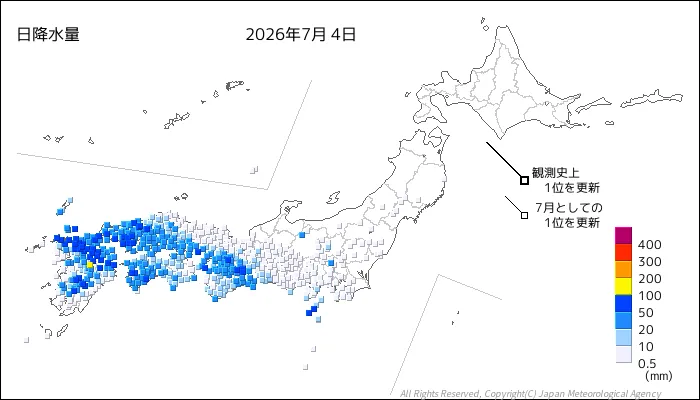日本のアメダス日降水量の図