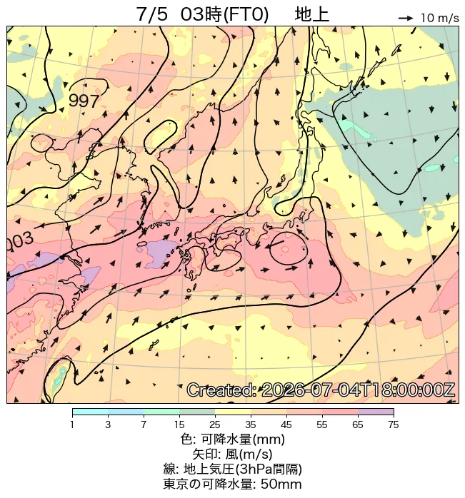 2026年7月5日の日本周辺の地上天気図（3時）