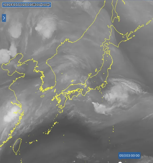 2026年7月5日3時の日本周辺の衛星水蒸気画像