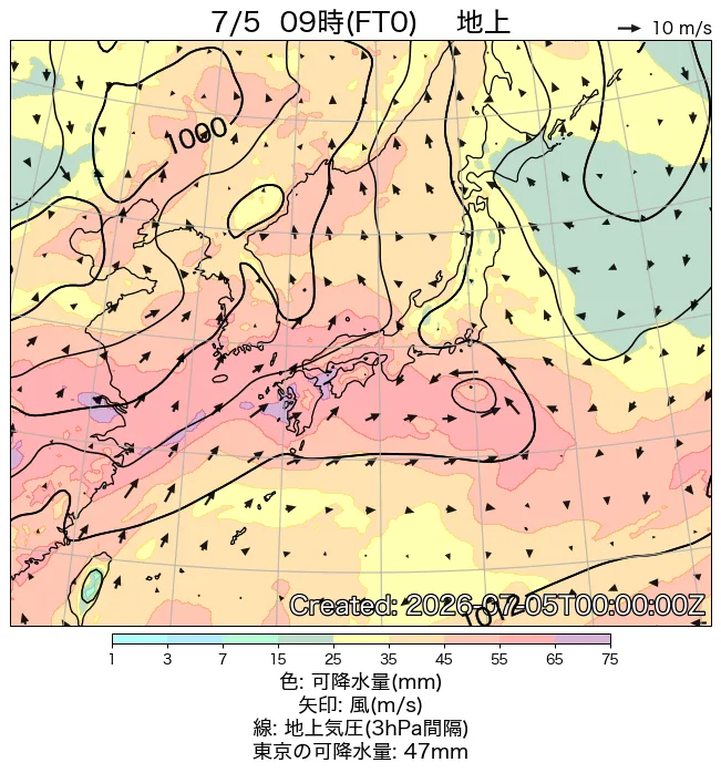 2026年7月5日の日本周辺の地上天気図（9時）