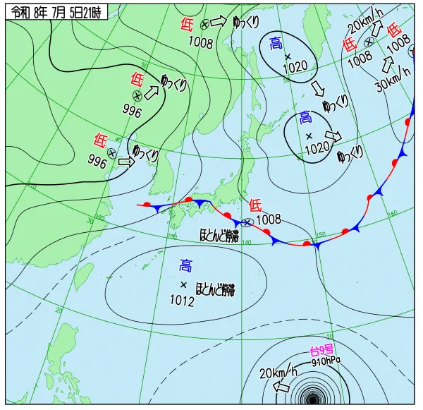 7月5日21時の地上天気図