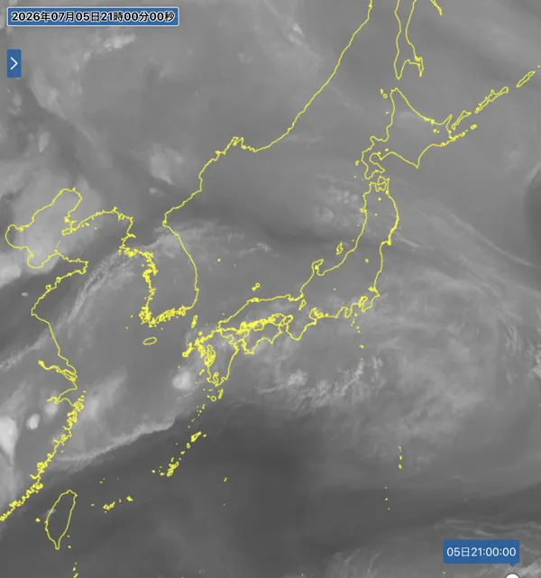 2026年7月5日21時の日本周辺の衛星水蒸気画像
