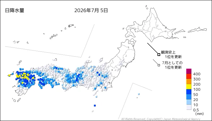 日本のアメダス日降水量の図