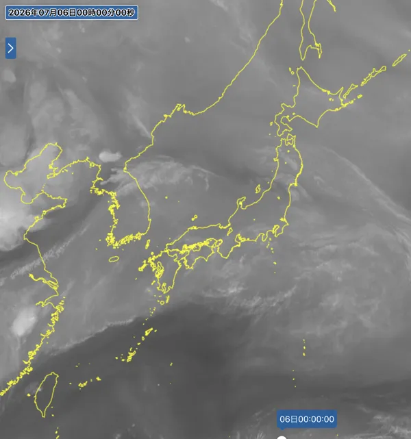 2026年7月5日24時の日本周辺の衛星水蒸気画像
