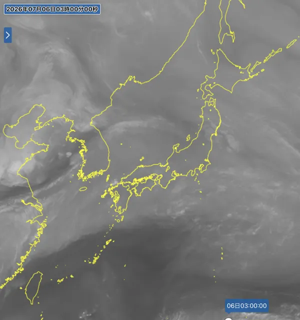 2026年7月6日3時の日本周辺の衛星水蒸気画像