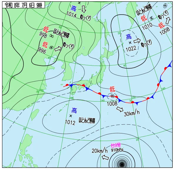 7月6日9時の地上天気図