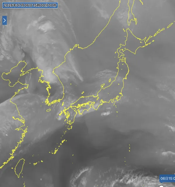2026年7月6日15時の日本周辺の衛星水蒸気画像