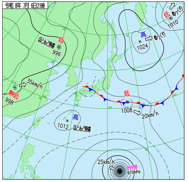 7月6日21時の地上天気図