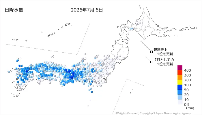 日本のアメダス日降水量の図