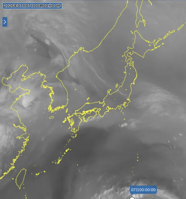 2026年7月6日24時の日本周辺の衛星水蒸気画像