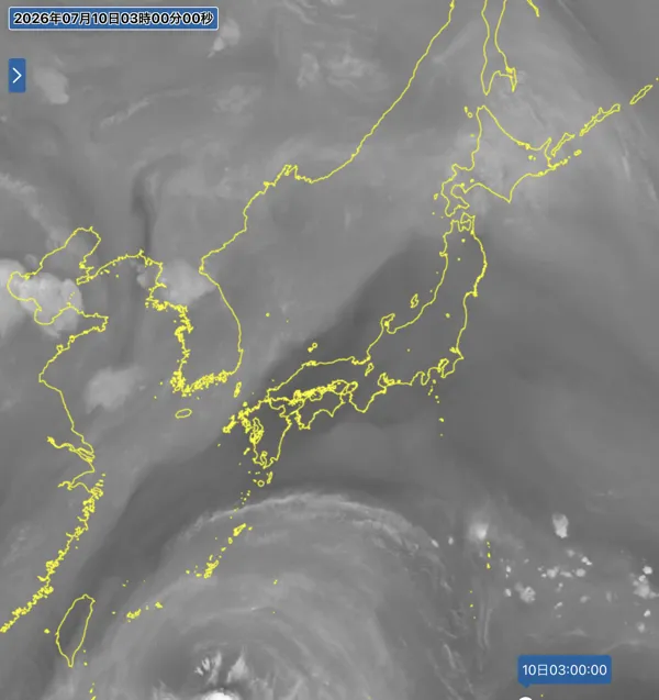 2026年7月10日3時の日本周辺の衛星水蒸気画像