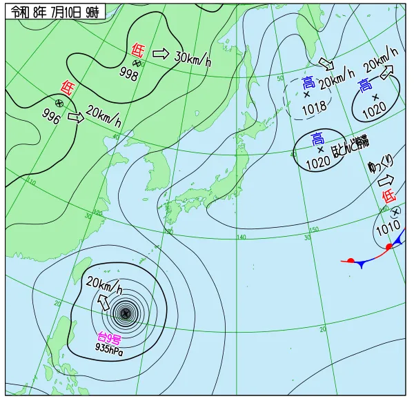 2026年7月10日9時の速報天気図