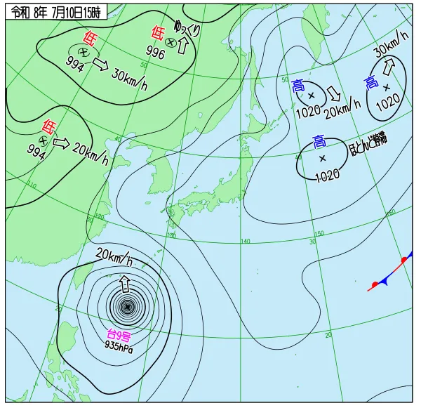 2026年7月10日15時の速報天気図