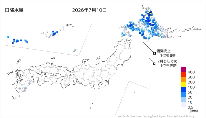 日本のアメダス日降水量の図