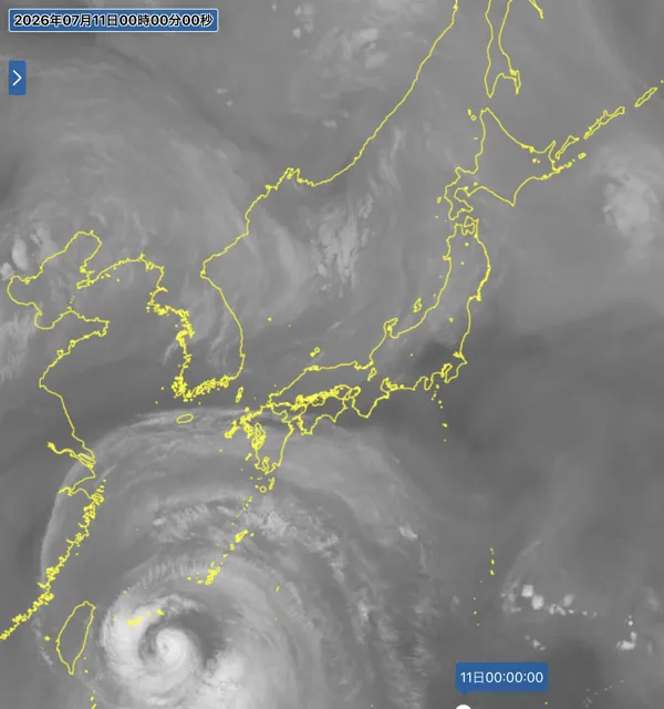 2026年7月10日24時の日本周辺の衛星水蒸気画像