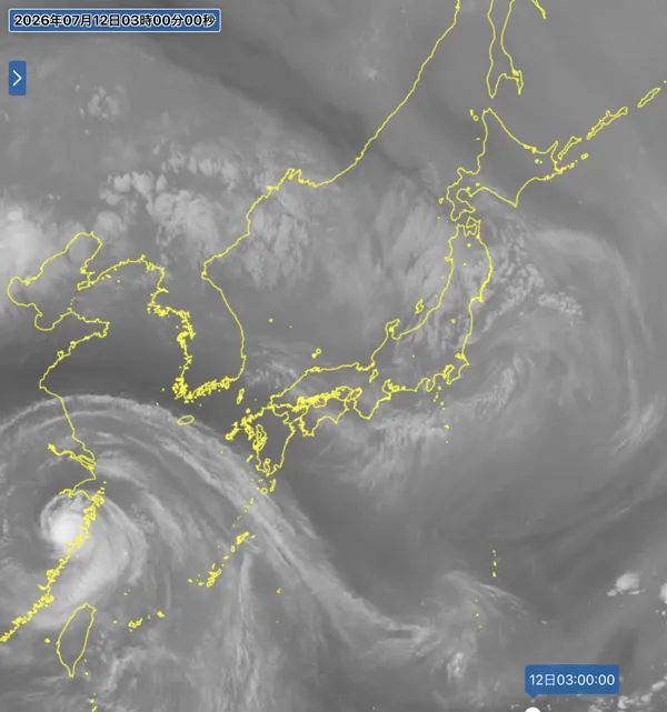 2026年7月12日3時の日本周辺の衛星水蒸気画像