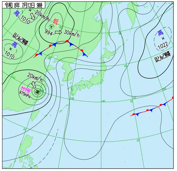 2026年7月12日9時の速報天気図