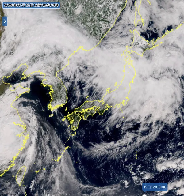 2026年7月12日12時の日本周辺の衛星可視画像
