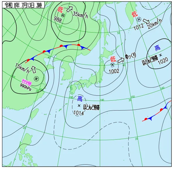 2026年7月13日3時の速報天気図