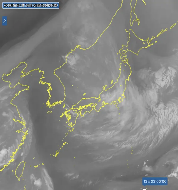 2026年7月13日3時の日本周辺の衛星水蒸気画像