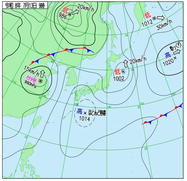 2026年7月13日9時の速報天気図