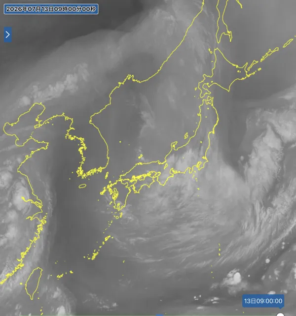 2026年7月13日9時の日本周辺の衛星水蒸気画像