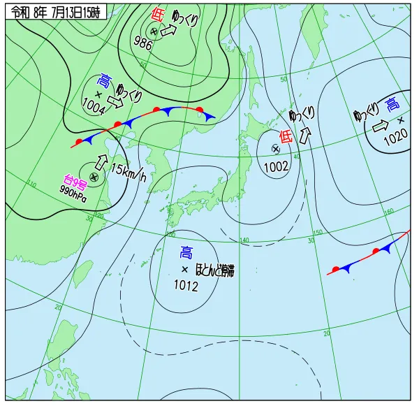 2026年7月13日15時の速報天気図