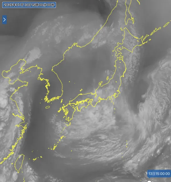 2026年7月13日15時の日本周辺の衛星水蒸気画像