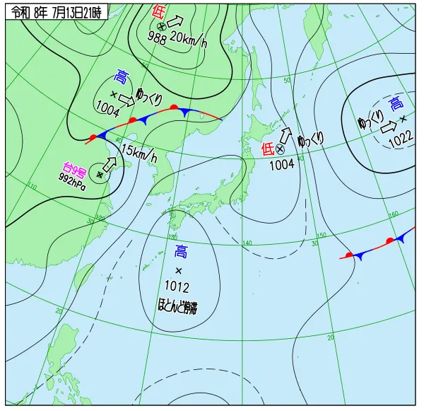 2026年7月13日21時の速報天気図
