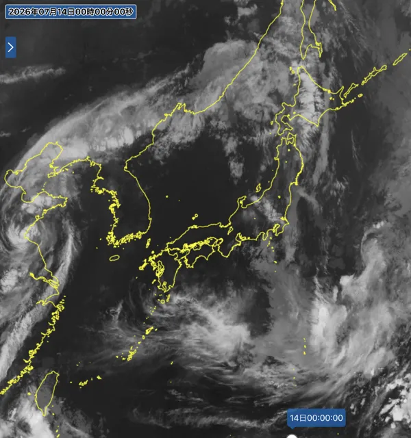 2026年7月13日24時の日本周辺の衛星赤外画像